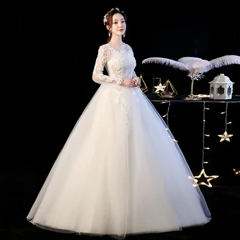 Vestuvių Suknelė Iki 2021 M. S. Laimėti Visas Rankovės Kamuolys Suknelė Princesė Prabangūs Nėriniai Siuvinėjimo Vestuvių Suknelės, Plius Dydis Vestido De Noiva F