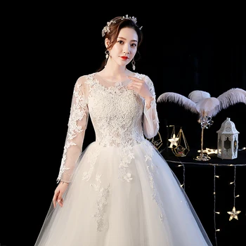 Vestuvių Suknelė Iki 2021 M. S. Laimėti Visas Rankovės Kamuolys Suknelė Princesė Prabangūs Nėriniai Siuvinėjimo Vestuvių Suknelės, Plius Dydis Vestido De Noiva F