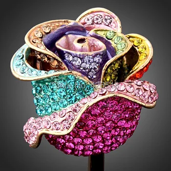 Didmeninė Aukso Spalvos Rose Vestuvių Žiedai Su Spalvinga Austrija Kristalai Moterų Papuošalai Nemokamai Shyipping