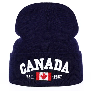 Nauja Rudens Žiemos Megztos Kepurės Vyrams, Moterims, Kanada Laišką, Siuvinėjimas Medvilnės Kepurės Rudenį Skrybėlę Atsitiktinis Berniukas Bžūp Vyrų Kepurės