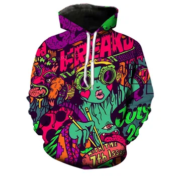 2019 Karšto hoodies vyrai moterys 3D hoodies hip-hop tapybos Grafiti mados punk asmenybės palaidinės streetwear kietas viršūnes Rock