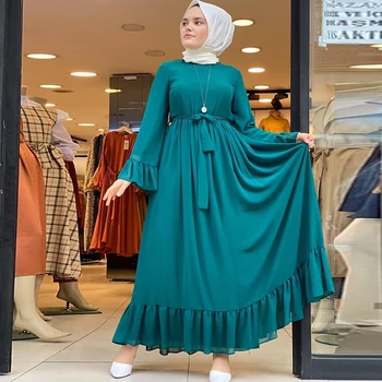 Siskakia Šviežių Varpas Rankovėmis Ilgą šifono Suknelė Elegantiškas, Kietas Musulmonų Moterų, O kaklo, ilgomis Rankovėmis Imperijos Plisuotos Sūpynės Maxi Suknelės