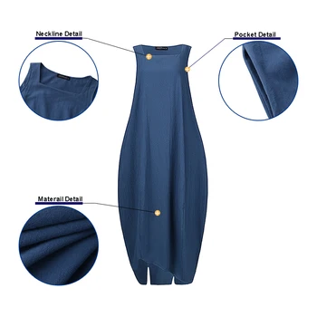 Atsitiktinis Medvilnės Summer Maxi Dress Moterų Nesimetriškas Sundress 2021 ZANZEA Elegantiškas Suspender Vestidos Moterų Kietas Drabužius, Plius Dydis
