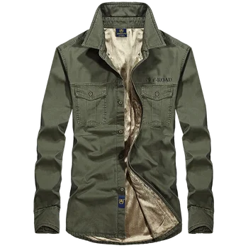 Vyriški aukštos kokybės karinės laisvalaikio prekės ilgomis rankovėmis šepečiu vilnos marškinėliai vyras žiemos medvilnės armijos žalioji Krovinių marškinėliai didelis dydis