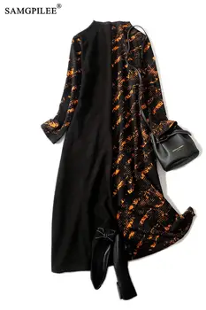Rudens Dress 2020 Naujų korėjos Stiliaus Office Lady-line Print Visą Rankovėmis Plius Dydis Imperija O-kaklo Suknelės Moterims Šalis 4XL