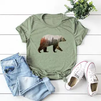Mados Plius Dydis Moterų, Polar Bear Spausdinti Marškinėliai Moteriški Laiško Viršuje Vasaros Medvilnės Trumpomis Rankovėmis Marškinėliai T Shirts Ponios Tee Marškinėlius