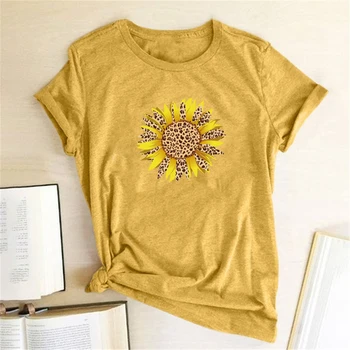 Geltona Saulėgrąžų Spausdinimas marškinėliai Moterims Tee Marškinėliai moterims Grafinis Tee Moteris Harajuku vatos Pagaliukai Camisetas Mujer Verano