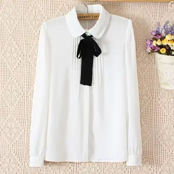 Korėjos Atsitiktinis Ponios Viršūnes Ilgomis Rankovėmis Balto Šifono Palaidinė Plius Dydis Moterų Streetwear Marškinėliai Pavasario 2020 Elegantiškas Biuras Marškinėliai