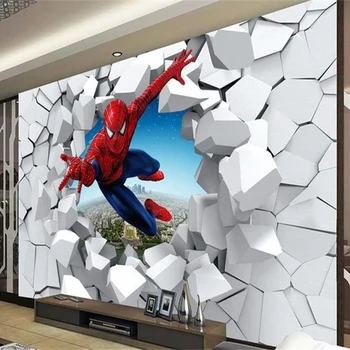 Custom Lipnios Tapetai, 3D Animaciją Skaldyti Sienos Foto Freskomis Kambarį Vaikams Miegamasis atsparus Vandeniui Sienų Tapybos 3D Lipdukai