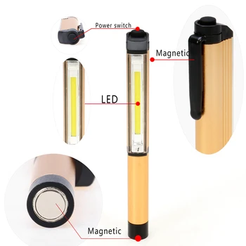 Mini Metalo LED Žibintuvėlis Šviesos Kontrolės Baterija COB Lempos Rašiklio Formos Kišenėje Įrašą Dirbti Ranka Žibintuvėlis su Magnetu