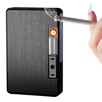 Metalo Cigarečių Atveju su USB plazminius Elektros Žiebtuvėliai Vandeniui Automatinis Tabako lango Turėtojas Vėjo Turbo Ritė Žiebtuvėliai
