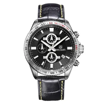Karšto Megir laisvalaikio prekės vyrų kvarciniai laikrodžiai šviečiantys sustoti žiūrėti žmogui analoginis riešo laikrodis su kalendoriumi Vandeniui Laikrodis