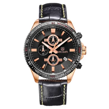 Karšto Megir laisvalaikio prekės vyrų kvarciniai laikrodžiai šviečiantys sustoti žiūrėti žmogui analoginis riešo laikrodis su kalendoriumi Vandeniui Laikrodis