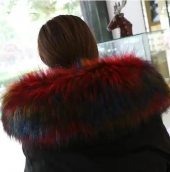 Rudenį, žiemą moterų dirbtiniais Meškėnas kailių apykaklės fox fur duslintuvo šalikas super didelis dirbtiniais kailiais apykaklės dirbtiniais gobtuvu kailių žaliojo pashmina
