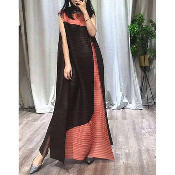 Miyake plisuotos moterų vasaros suknelė 2020 rankovių kontrasto spalvų plisuotos harajuku suknelė lieknėjimo ilga suknelė plius dydis