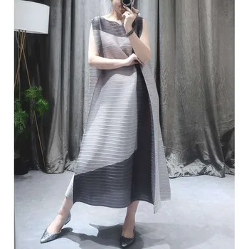 Miyake plisuotos moterų vasaros suknelė 2020 rankovių kontrasto spalvų plisuotos harajuku suknelė lieknėjimo ilga suknelė plius dydis