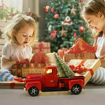 Kalėdų Raudonų Senovinių Klasikinių Automobilių Rankų Darbo Skardos Sunkvežimio Modelis Kelionės Versija Pikapas Namų Puošybai Automobilių Pelėsių Amatų Vaikų Dovanų