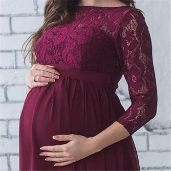 Motinystės Suknelė 2019 Nėštumo Fotosesiją, Nėščios Moterys, Motina Rankovių Elegantiškas Vestido Nėrinių Šalis Vakare Motinystės Drabužiai