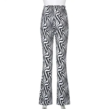 Y2K Estetika Gyvūnų Zebras Spausdinti Flare Kelnės Aukštu Juosmeniu Baggy Kelnės 90-ųjų Derliaus Likučius E-girl Mados Drabužiai Moterims