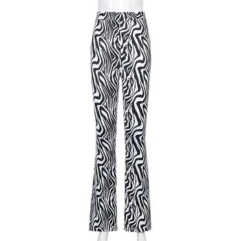 Y2K Estetika Gyvūnų Zebras Spausdinti Flare Kelnės Aukštu Juosmeniu Baggy Kelnės 90-ųjų Derliaus Likučius E-girl Mados Drabužiai Moterims
