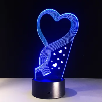 Geriausias Mamos Dovana Širdies Formos 3D LED Lempos Iliuzija LED Stalo Lempa su 7 Spalvų Keitimas Nakties Žiburiai Kaip Namuose Holograma Dekoro Šviesos