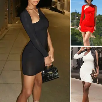 Visiškai Naujas Dizaino Moteriški Bodycon Vieną Petį Ilgomis Rankovėmis Trumpą Mini Suknelė Ponios Apvalkalą Klubas Šalies Vakarą Mini Suknelės