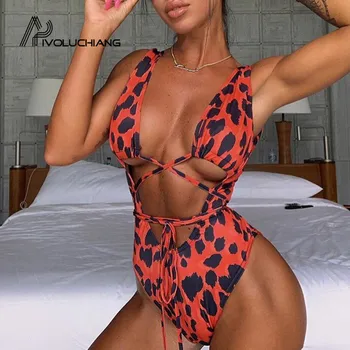 Raudonas Seksualus Vientisi Maudymosi Kostiumėlį Moteris String Monokini Leopardas Spausdinti Bikini 2019 Plius Dydis Maudymosi Kostiumėliai Moterims, Bodysuit Raudoną Maudymosi Kostiumas