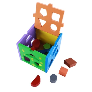 Medinių Spalvotų 13 Skyles Suporuoti Langelį Formos Galvosūkiai Pažinimo Atitikimo Puzzle Žaidimai Lauke Žaislai Vaikams Mokymosi Žaislas