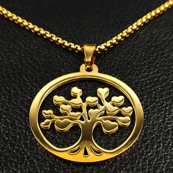 2021 Mados Gyvybės Medžio, Nerūdijančio Plieno Grandinės Karoliai Moterų Aukso Spalvos Ilgą Choker Karoliai, Papuošalai collares N18867