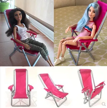 2018 Naujas Rožinės spalvos Kėdė Sulankstoma Deckchair Lounge Paplūdimio Kėdės Puikus Žaislas Namas Priedai Miniatiūrinės Lėlės Baldai barbie Lėlės