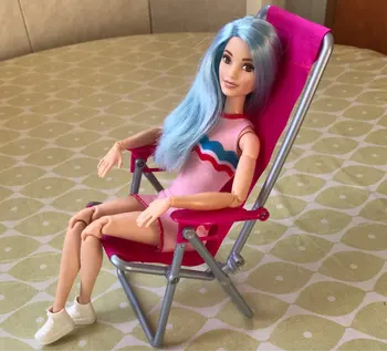 2018 Naujas Rožinės spalvos Kėdė Sulankstoma Deckchair Lounge Paplūdimio Kėdės Puikus Žaislas Namas Priedai Miniatiūrinės Lėlės Baldai barbie Lėlės