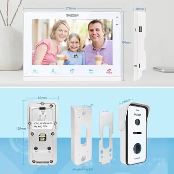 TMEZON Belaidžio/Wifi, Smart IP Vaizdo Doorbell Domofonas Sistema ,10 Colių Ekranu su 2x720P Laidinio Duris Telefono Kamera