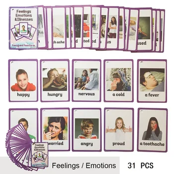 31 Vnt/Set Jausmus, Emocijas ligos anglų kalbos Žodžio Kišenėje Flash Kortelės Vaikų Mokymosi Kortelės Anksti Švietimo Žaislai