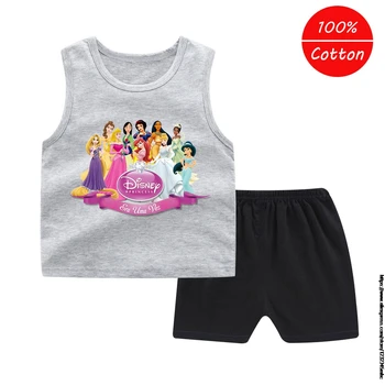 Disney Princesė Vaikų Vest Kostiumas Animacinių filmų vaikams Drabužiai, vaikiški Šortai Pižama komplektas Mergaitėms Sleepwear Vasaros Pižama