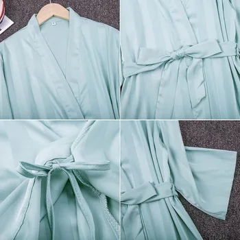 Atsitiktinis Skraiste Sleepwear Moterų Atlasas Dryžuotas Chalatas Kimono Suknelė Intymus Apatinis Trikotažas Šilkiniai Naktiniai Drabužiai Nightdress Seksualus Homewear