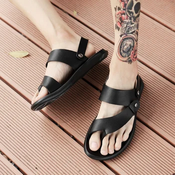 2020 metų Vasaros Vyrų mados Sandalai juoda natūralios odos Romėnų stiliaus sandalai kasdien lauko Vairavimo sandalai beach baseinas batai