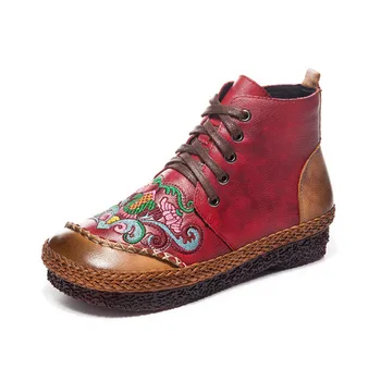 Moterų įkrovos rudens žiemos siuvinėjimo Kinijos nacionalinio stiliaus trumpi batai plius