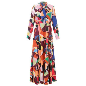 Moterų Derliaus Baggy Boho Maxi Suknelė Geometrinis Spausdinti Ilgomis Rankovėmis Golfo Ilga Suknelė Atsitiktinis Suknelės, Šaliai, Paplūdimio Suknelės#J30