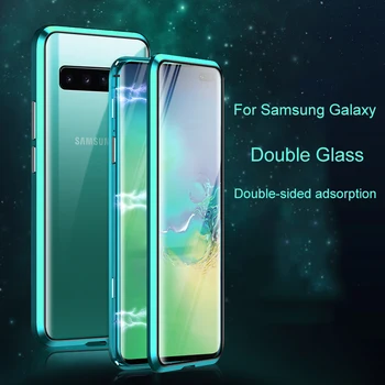 Antrosios kartos Magnetinės Adsorbcijos Metalo Sunku Dvigubo Stiklo Telefono dėklas Samsung Galaxy S10 S9 Plus S10E pastaba 9 8 Padengti