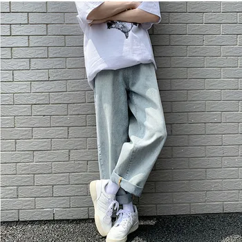 Mens Mados Korėjos Haremas Mėlyni Džinsai Kelnės 2020 M. Derliaus Tiesios Kelnės Harajuku Baggy Jeans Vyrams Streetwear Kaubojus Kelnės Vyrams