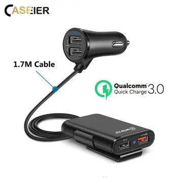 CASEIER 4 USB Automobilinis Įkroviklis, Mobiliųjų Telefonų QC3.0 Greitas Įkroviklis Automobilių 1.7 M Laidas Automobilinis Telefono Kroviklis, Skirtas 