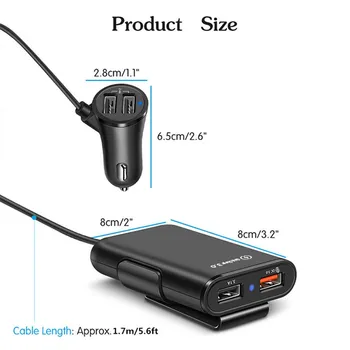 CASEIER 4 USB Automobilinis Įkroviklis, Mobiliųjų Telefonų QC3.0 Greitas Įkroviklis Automobilių 1.7 M Laidas Automobilinis Telefono Kroviklis, Skirtas 