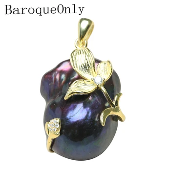 BaroqueOnly natūralūs gėlo vandens black povas žalia perlų pakabukas 925 sterlingas sidabro AAAA Cirkonis moterims, dovanos, juvelyrika karoliai