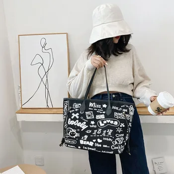Moters rankinėje grafiti nešiojamų nešti maišą didelės talpos prabanga pečių maišą atsitiktinis pirkinių krepšys moterų dizaineris sankabos krepšiai