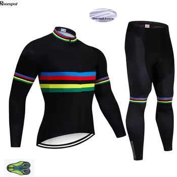 Žiemos 2020 Rainbow KOMANDA ilgomis Rankovėmis Dviračių DŽERSIS Dviratį Pants Mens Ropa Ciclismo Šilumos Vilnos dviračių Maillot Culotte dėvėti