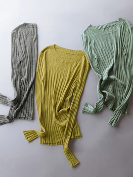 SuyaDream moteris Spalvos Vilnos megztiniai Vilna, O ant kaklo Puloveriai) su ilgomis Rankovėmis Kietas Slim Šonkaulio knits Megztiniai 2020 M. Rudenį, Žiemą Viršų