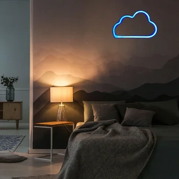 LED Mėlynos Neoninės Šviesos Debesis Neonas Ženklai, Žibintai, Miegamojo Sienos USB Įkraunama Neon Naktį Žibintai Miegamasis Dekoratyvinės Šviesos