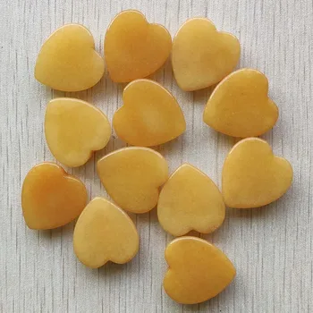 Naują geros kokybės, natūralus akmuo geltonos spalvos širdies formos kabina cabochons karoliukai papuošalai priėmimo 25mm didmeninė 12pcs/lot nemokamas pristatymas