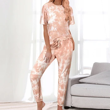 2020 Loungewear Moterų Pajama Nustatyti Namų Drabužiai tie dažai Spausdinti naktiniai drabužiai Sleepwear Mados Pavasario Vasaros trumpomis Rankovėmis Pižamos Moterims