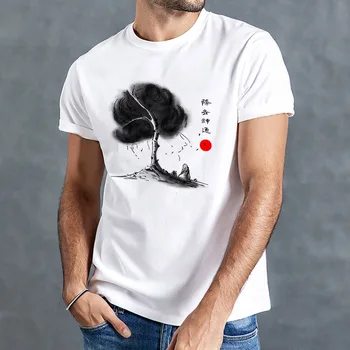 Vyrų Vasara Trumpas Rankovės O-Kaklo Medvilnės Hip-Hop Harajuku T Marškinėliai Vyrams Kinų Stiliaus Dažai, Tapyba Spausdinti Unikalus Cool T Shirts